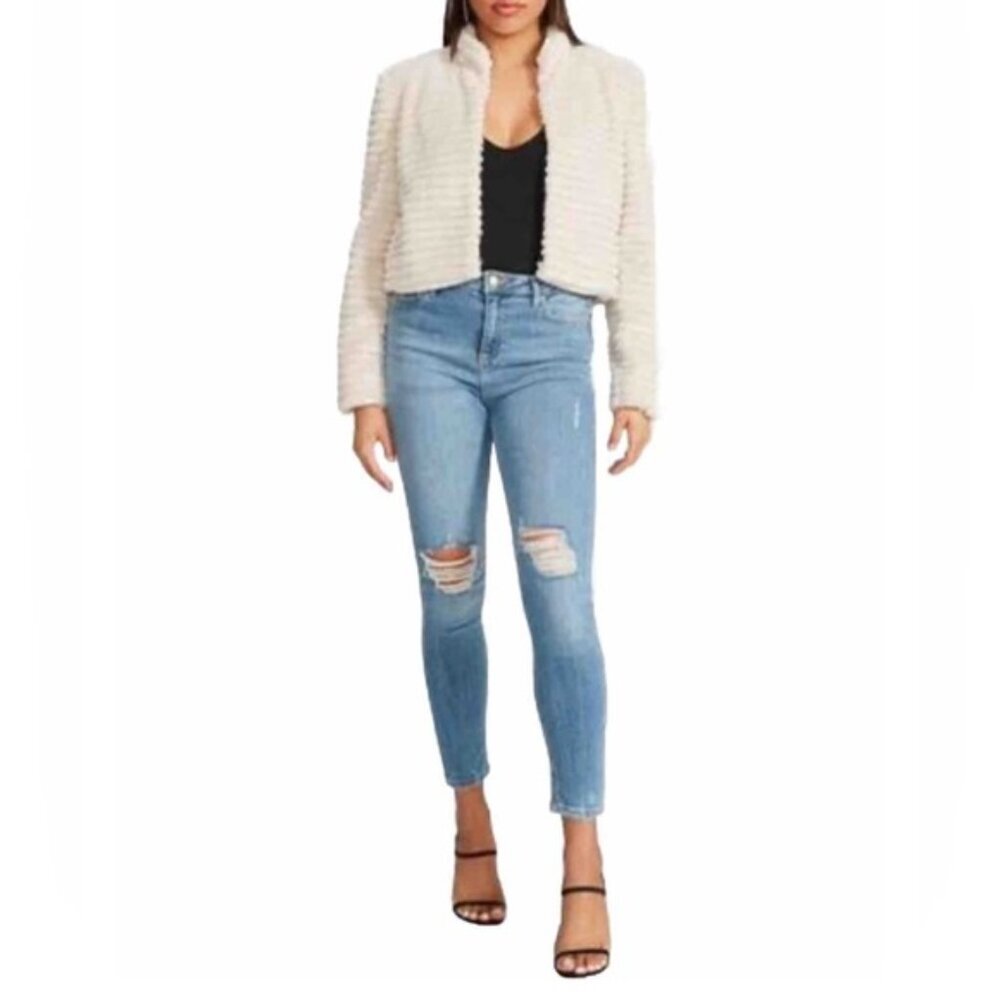 NWT BETSEY JOHNSON Faux Fur Lined Mini Jacket with Pockets JL32509X Sz L